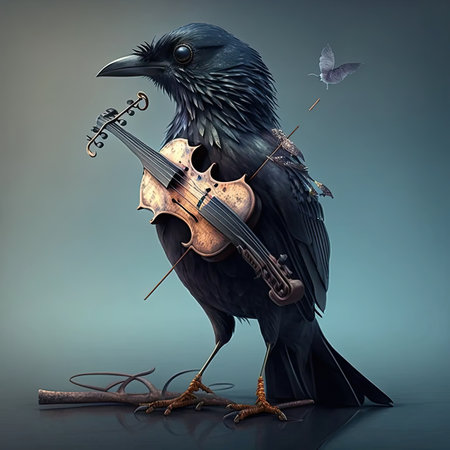 Wild Biid Blackbird playing the violinの素材