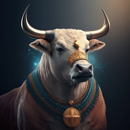Square Image of a white cow male animal in a portrait sittingの素材