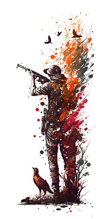 Man Hunting Autumn Color Bird Quail Transparent Background Generative AIの素材