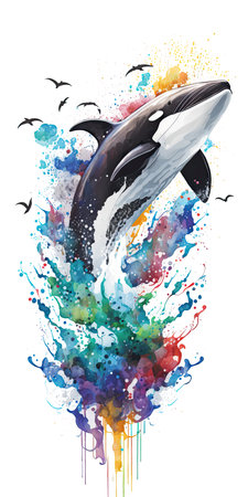 Orca Whale Breaching out of Water Transparent Background Generative AIの素材