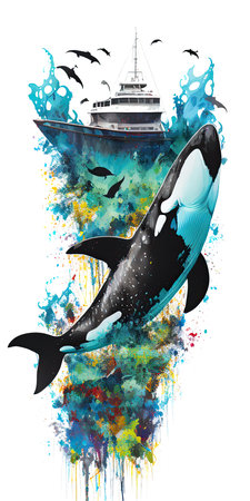 Orca Killer Whale Breaching out of Water Transparent Background Generative AIの素材