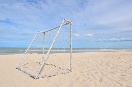 Scene from behind of beach football goalの写真素材