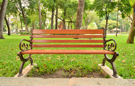Bench made from wood in the parkの写真素材