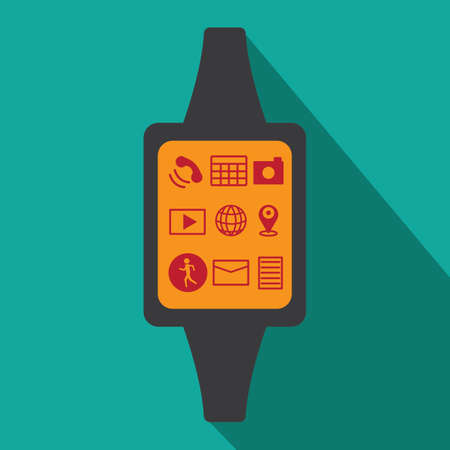 Smart watch with icons, flat concept with long shadowのイラスト素材
