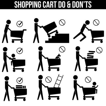 Shopping Cart Trolley Dos and Don'ts icon sign symbol pictogramのイラスト素材