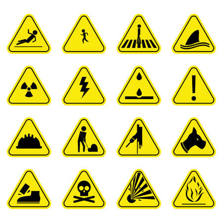 Caution set yellow icon symbol sign pictogramのイラスト素材