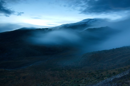 Foggy morning in the mountains of Nevado del Ruiz