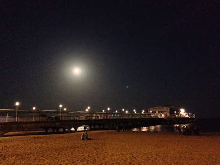 Moonlit beach and Bournemouth pier の素材