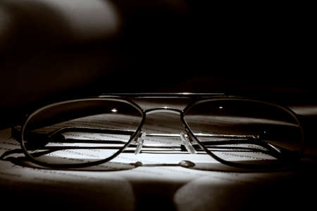 eyeglasses on the book close-up
