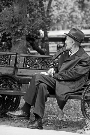 Old Man on Bench - Black and White