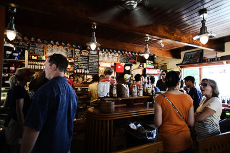 bar, caffe, coffee shop, people, man, woman, order, signs, menus