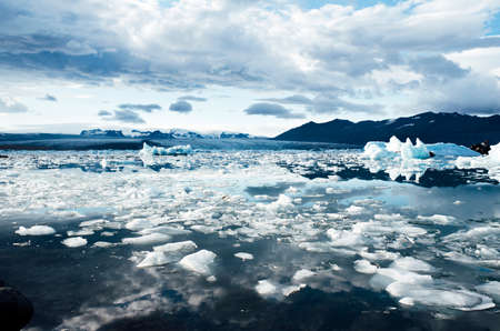 glacier, ice, mountains, snow, cold, winter, water, clouds, sky