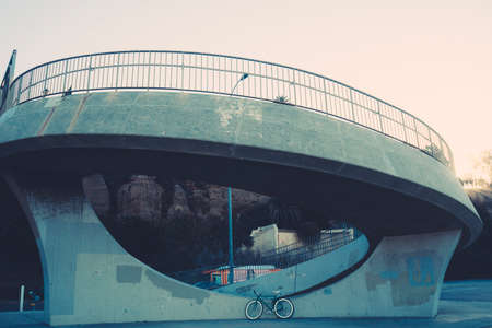bike, bicycle, path, railing, lamp post, street light, concrete