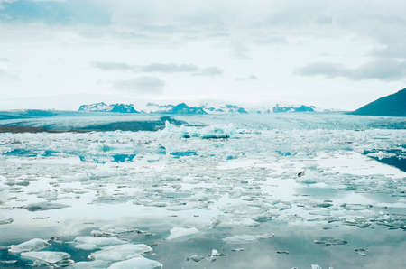 glacier, ice, water, lake, mountains, frozen, winter, cold
