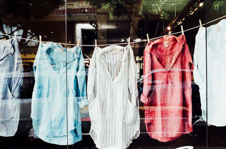 clothes, shirts, hanging, drying, laundry, clothes line, window