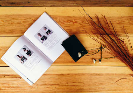 wood, table, book, reading, daisy, flowers