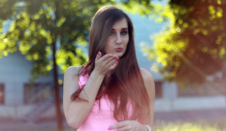 young, girl, kisses, long hair, brunette, cute, pretty, people