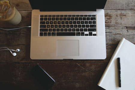 macbook, laptop, computer, technology, headphones, notepad, pen, iphone, mobile, cell, drink, iced...