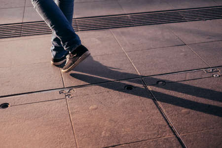 shoes, jeans, pants, pedestrian, walking, ground, shadow, path