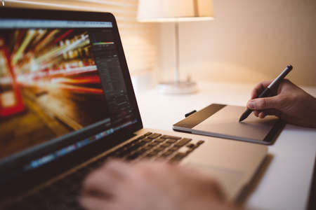 wacom, computer, working, retouching, pen, tablet, macbook, laptop, technology, business, creative