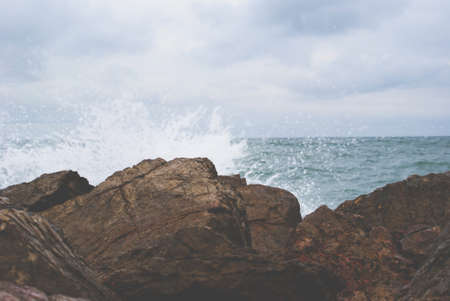 rocks, boulders, waves, ocean, sea, water, splash