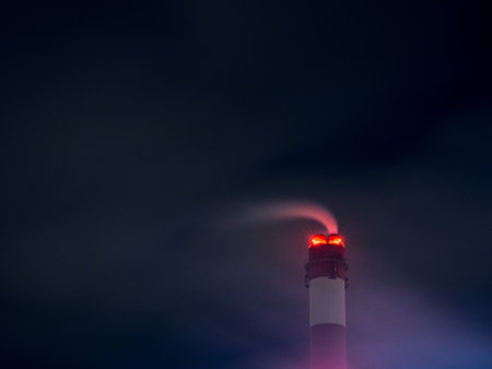 chimney, smoke, power plant, industrial, night, sky, dark, evening