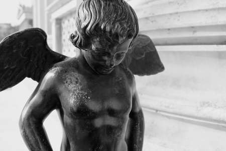 statue, angel, black and white, Vienna, architecture