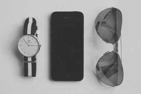 watch, sunglasses, accessories, iphone, mobile, technology, objects, black and white