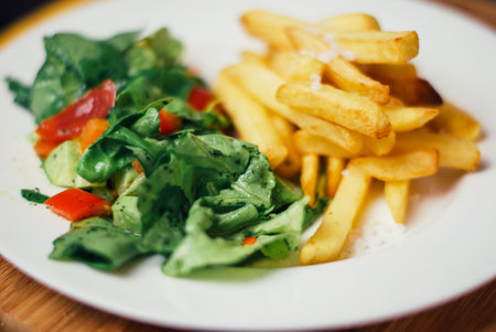 food, salad, french fries, vegetables, lunch, dinner, snack, plate