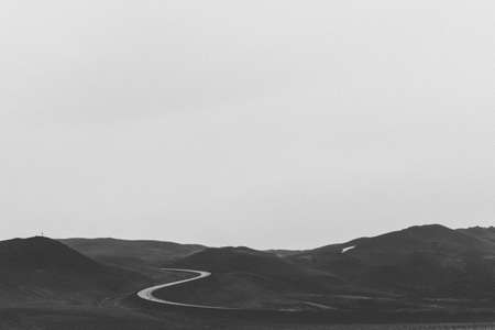 rural, road, countryside, mountains, hills, field, nature, landscape, grey, sky, black and white