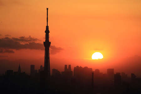 sunset, dusk, sky, clouds, cityscape, orange, buildings, architecture, skyline, towers, high rises,...