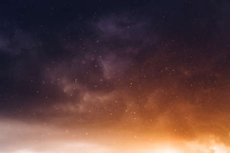 stars, sky, night, evening, galaxy, space, clouds, orange, purple, nature