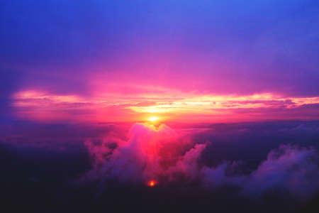 sunset, dusk, sky, purple, pink, clouds, aerial, view, nature