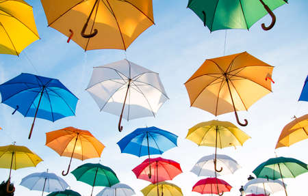 umbrellas, sky, sunshine, summer