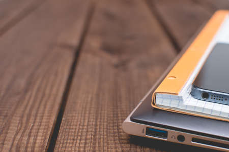 laptop, notebook, notepad, iphone, mobile, smartphone, business, wood, office, desk, table