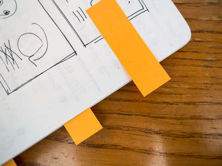 notebook, mockups, sketch, design, creative, sticky notes, business, office, desk, work