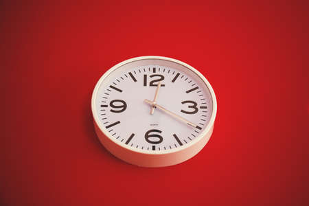 clock, time, numbers, red, wall