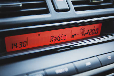 car, dashboard, radio, clock, time