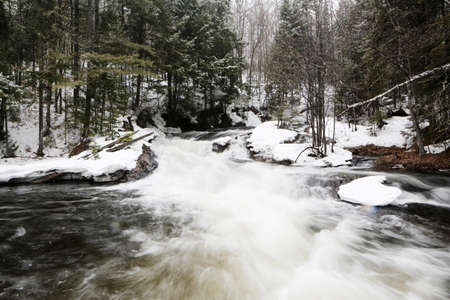 river, stream, water, rocks, outdoors, nature, forest, woods, trees, snow, cold, winter