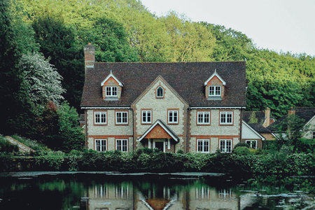 house, home, mansion, residence, neighborhood, neighbors, windows, doors, nature, water, pond, lake,...