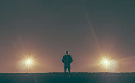 guy, man, male, people, stand, solar, flare, light, shadows, silhouette