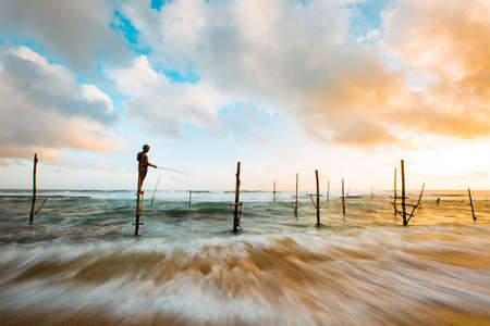 nature, landscape, water, ocean, sea, waves, splash, wood, stilts, sticks, person, people, stand,...