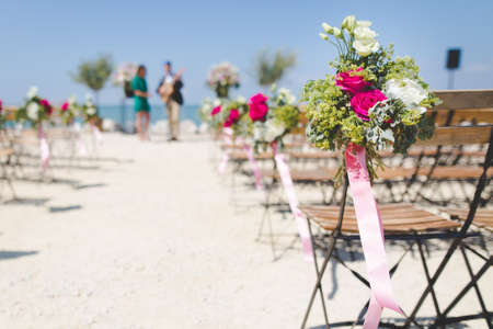 still, items, flowers, arrangement, bouquet, ribbons, chairs, events, venue, beach, wedding,...