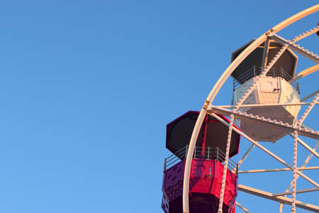 still, rides, themed, park, ferris, wheel, coaches, steel, sky, blue