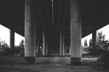 architecture, structures, bridges, posts, lines, shapes, patterns, perspective, black and white