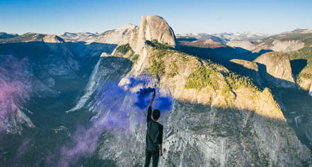 guy, man, male, people, back, smoke, art, colors, view, mountains, summit, peak, light, shadows,...