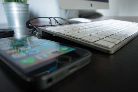 office, work, workspace, business, desk, table, gadgets, iphone, smartphone, mobile, reflection,...