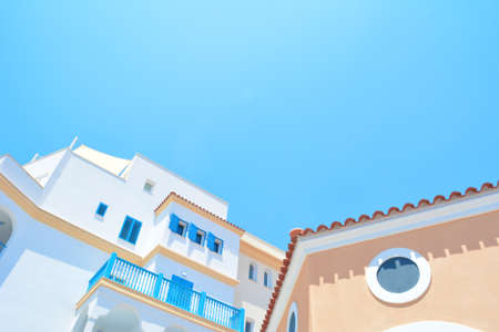 architecture, houses, homes, residential, suburbs, spanish, windows, pastel, sky, blue