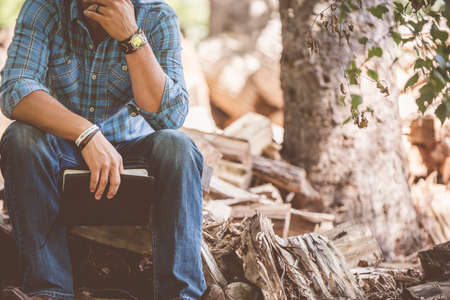 guy, man, male, people, sit, fashion, style, baller, bands, watch, read, book, nature, trees, trunk,...