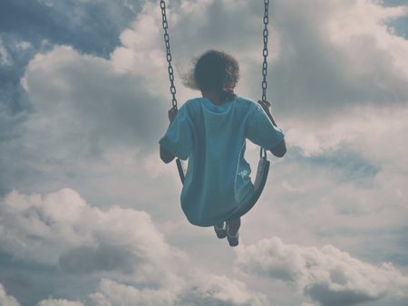 girl, swinging, swing, kid, child, fun, sky, clouds, outdoors, summer